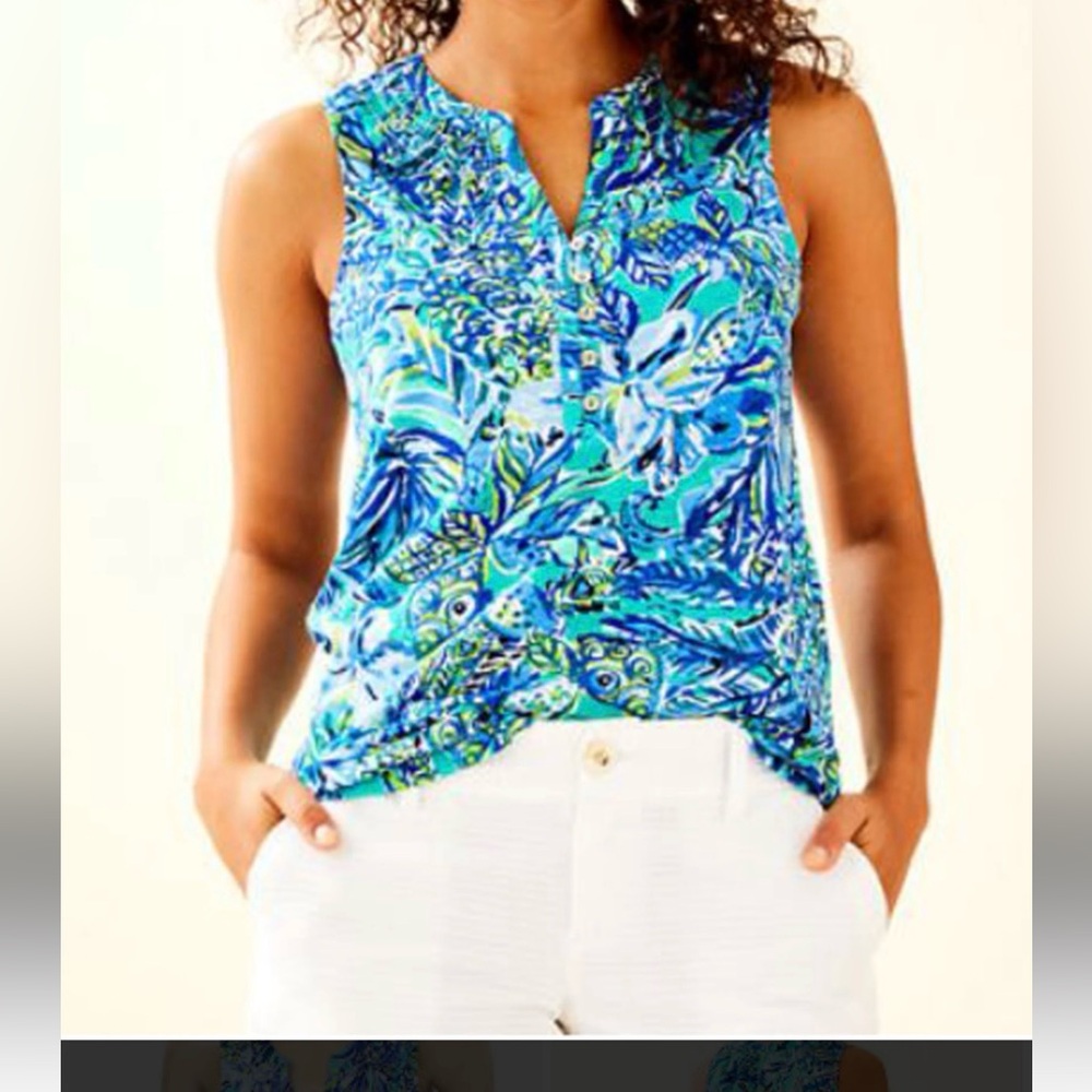Lilly Pulitzer Blue Green Floral Tank Top